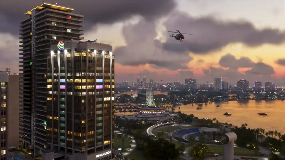 Vice City skyline — official Grand Theft Auto VI image, © Rockstar Games